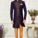 Indo Western Dress For Men Navy Blue Gold RKL-4456-154715 Men Reception Dress