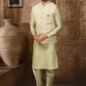 Modi Jacket for Men Kurta Pajama Jacket Set Light Green Customized Plus Size Dress for Men RKL-MD-4606-155899