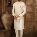 Modi Jacket for Men Kurta Pajama Jacket Set Cream Customized Plus Size Dress for Men RKL-MD-4606-155902