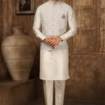 Modi Jacket for Men Kurta Pajama Jacket Set Cream Grey Customized Plus Size Dress for Men RKL-MD-4606-155904