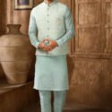 Modi Jacket for Men Kurta Pajama Jacket Set Light Blue Customized Plus Size Dress for Men RKL-MD-4606-155905