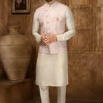 Modi Jacket for Men Kurta Pajama Jacket Set Cream Pink Customized Plus Size Dress for Men RKL-MD-4606-155911