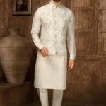Modi Jacket for Men Kurta Pajama Jacket Set Cream Light Green Customized Plus Size Dress for Men RKL-MD-4606-155912