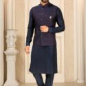 Modi Jacket for Men Kurta Pajama Jacket Set Navy Blue Customized Plus Size Dress for Men RKL-MD-4606-155917