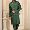 Modi Jacket for Men Kurta Pajama Jacket Set Green Customized Plus Size Dress for Men RKL-MD-4606-155920