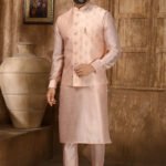 Modi Jacket for Men Kurta Pajama Jacket Set Misty Rose Customized Plus Size Dress for Men RKL-MD-4606-155923