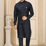 Modi Jacket for Men Kurta Pajama Jacket Set Navy Blue Customized Plus Size Dress for Men RKL-MD-4606-155926