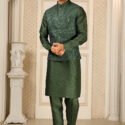 Modi Jacket for Men Kurta Pajama Jacket Set Green  Customized Plus Size Dress for Men RKL-MD-4606-155927