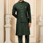 Modi Jacket for Men Kurta Pajama Jacket Set Green Customized Plus Size Dress for Men RKL-MD-4607-155929