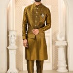 Modi Jacket for Men Kurta Pajama Jacket Set Mustard Customized Plus Size Dress for Men RKL-MD-4607-155931