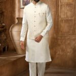 Modi Jacket for Men Kurta Pajama Jacket Set Cream Customized Plus Size Dress for Men RKL-MD-4607-155932