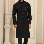 Modi Jacket for Men Kurta Pajama Jacket Set Black Customized Plus Size Dress for Men RKL-MD-4607-155935