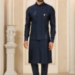 Modi Jacket for Men Kurta Pajama Jacket Set Navy Blue Customized Plus Size Dress for Men RKL-MD-4607-155937