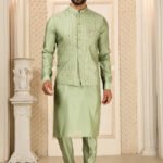 Modi Jacket for Men Kurta Pajama Jacket Set Light Green Customized Plus Size Dress for Men RKL-MD-4607-155939