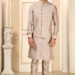Modi Jacket for Men Kurta Pajama Jacket Set Grey Brown Customized Plus Size Dress for Men RKL-MD-4607-155940