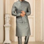 Modi Jacket for Men Kurta Pajama Jacket Set Grey Customized Plus Size Dress for Men RKL-MD-4607-155941