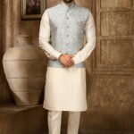 Modi Jacket for Men Kurta Pajama Jacket Set Cream Light Grey Customized Plus Size Dress for Men RKL-MD-4607-155945