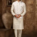 Modi Jacket for Men Kurta Pajama Jacket Set Cream White Customized Plus Size Dress for Men RKL-MD-4607-155948