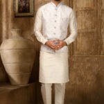 Modi Jacket for Men Kurta Pajama Jacket Set Cream White Customized Plus Size Dress for Men RKL-MD-4607-155950