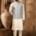 Modi Jacket for Men Kurta Pajama Jacket Set Cream Grey Customized Plus Size Dress for Men RKL-MD-4607-155951