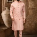 Modi Jacket for Men Kurta Pajama Jacket Set Peach Customized Plus Size Dress for Men RKL-MD-4607-155952