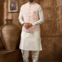 Modi Jacket for Men Kurta Pajama Jacket Set Cream Customized Plus Size Dress for Men RKL-MD-4607-155966