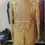 Sherwani for Men Wedding Gold Wedding Sherwani SHR-KLQ-1262 Men Reception Dress