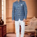 Jodhpuri Suit For Men Wedding RKL-JPST-4922-599 Blue White Men Reception Dress