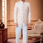 Jodhpuri Suit For Men Wedding RKL-JPST-4922-600 Peach White Men Reception Dress