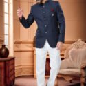 Jodhpuri Suit For Men Wedding RKL-JPST-4922-604 Navy Blue White Men Reception Dress