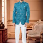 Jodhpuri Suit For Men Wedding RKL-JPST-4922-608 Blue White Men Reception Dress
