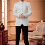 Jodhpuri Suit For Men Wedding RKL-JPST-4922-618 Cream Black Men Reception Dress