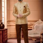 Jodhpuri Suit For Men Wedding RKL-JPST-4922-620 Gold Brown Men Reception Dress