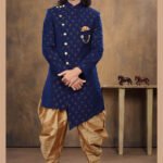 Indo Western Dress For Men Navy Blue Gold RKL-2434-139114 Men Reception Dress