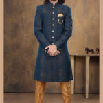 Indo Western Dress For Men Blue Gold RKL-2434-139118 Men Reception Dress