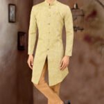 Indo Western Dress For Men Cream Gold RKL-4902-158445 Men Reception Dress