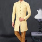 Indo Western Dress For Men Cream Gold RKL-4902-158449 Men Reception Dress