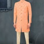 Indo Western Dress For Men Peach Cream RKL-4902-158450 Men Reception Dress