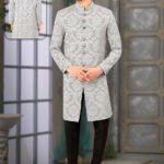Indo Western Dress For Men Grey Green RKL-4902-158452 Men Reception Dress