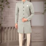 Indo Western Dress For Men Grey Cream RKL-4902-158453 Men Reception Dress