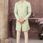 Indo Western Dress For Men Green Cream RKL-4902-158455 Men Reception Dress