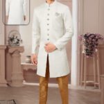 Indo Western Dress For Men Cream Gold RKL-4902-158464 Men Reception Dress