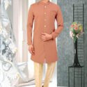 Indo Western Dress For Men Peach Cream RKL-4902-158465 Men Reception Dress