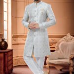 Indo Western Dress For Men Grey White RKL-IW-4923-158622 Men Reception Dress
