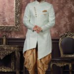 Indo Western Dress For Men Gold White RKL-IW-4980-159004 Men Reception Dress