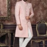 Indo Western Dress For Men Peach Pink White RKL-IW-4980-159006 Men Reception Dress