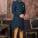 Indo Western Dress For Men Navy Blue Gold RKL-IW-4981-159008 Men Reception Dress