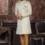 Indo Western Dress For Men White Gold RKL-IW-4981-159014 Men Reception Dress