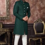 Indo Western Dress For Men Dark Green White RKL-IW-4981-159021 Men Reception Dress