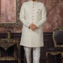 Indo Western Dress For Men White RKL-IW-4981-159022 Men Reception Dress